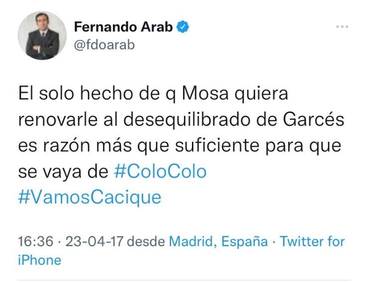 Fernando Arab en su cuenta de Twitter