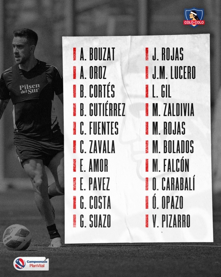 Lista de convocados de Colo Colo para enfrentar a Coquimbo Unido. (Foto: Colo Colo)