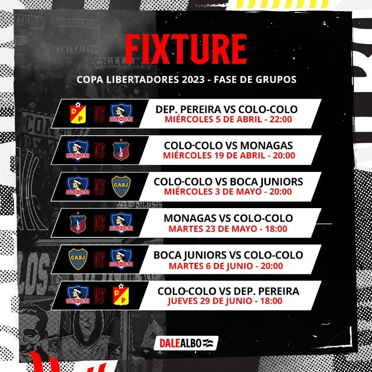 La programación de Colo Colo para la Copa Libertadores.