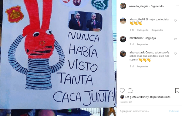 Alegría comparte cartel de Juan Carlos Bodoque crítico a Piñera, Chadwick, Carabineros, el Ejercito de Chile y la TV