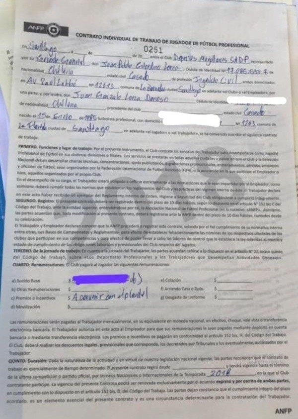 Contrato de Lorca en Magallanes. (Foto: RedGol)