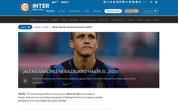 Inter anunció renovación de Alexis Sánchez hasta 2023