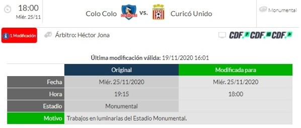 Horario Colo Colo vs Curicó Unido Horario Colo Colo vs Curicó Unido