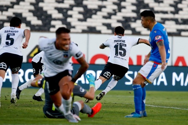 Celebración del gol colocolino contra Audax Italiano