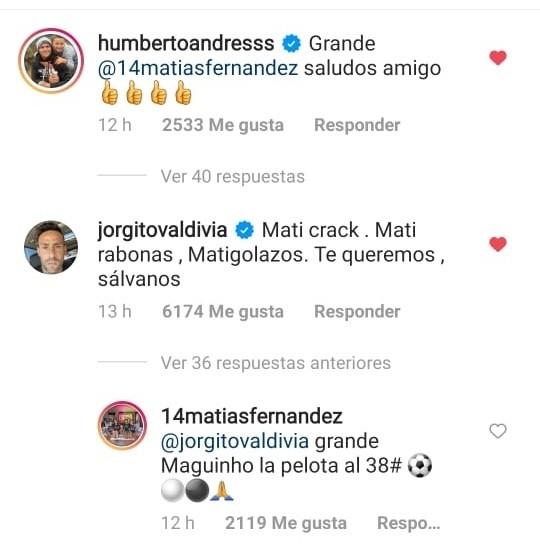 Los mensajes de Jorge Valdivia y Humberto Suazo a Matías Fernández.