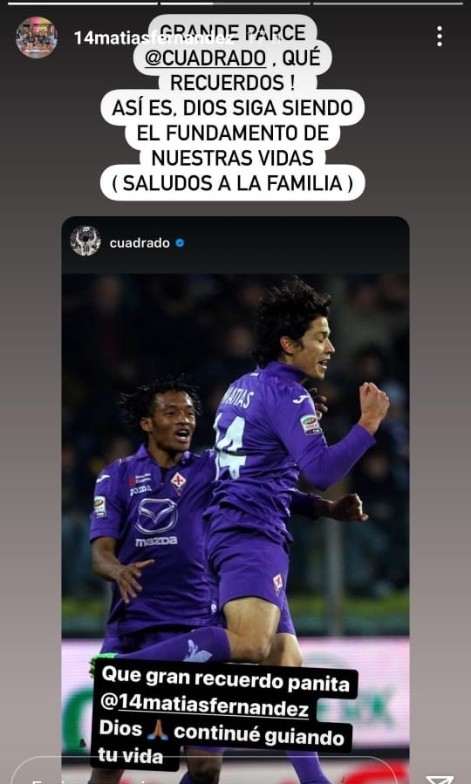 El distendido diálogo entre Matías Fernández con Juan Guillermo Cuadrado / FOTO: Instagram