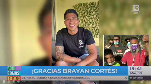 Brayan Cortés entregando su aporte en 'Aquí Somos Todos' de Canal 13