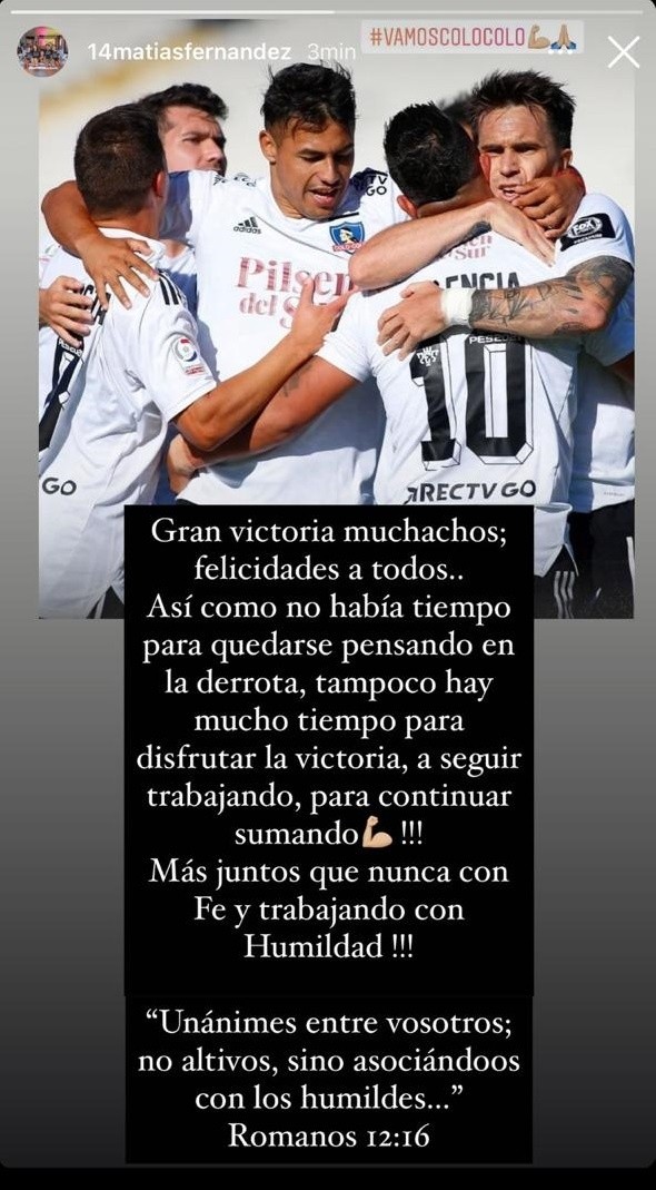 Matías Fernández volvió a enviar un mensaje a sus compañeros | Foto: captura