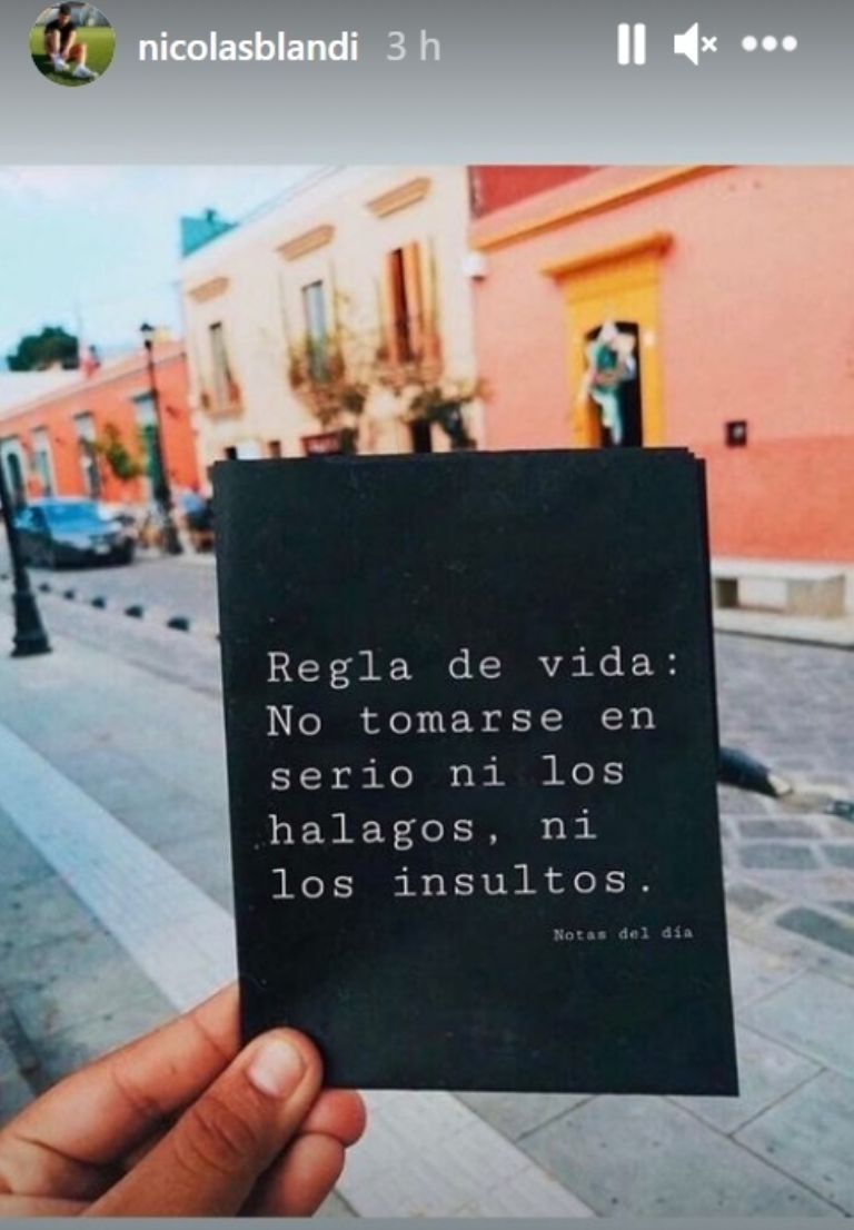 El mensaje de Blandi en su Instagram / FOTO: Instagram