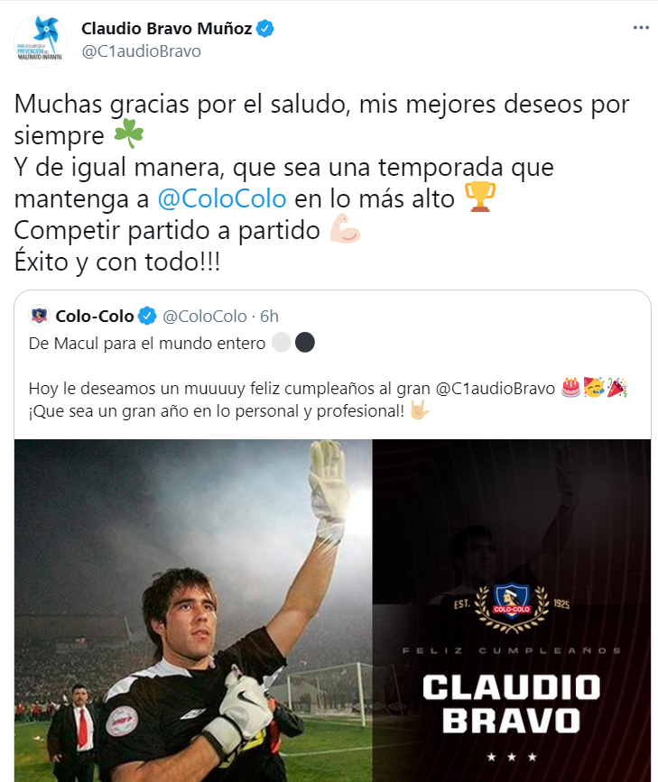 Colo Colo saluda a Claudio Bravo