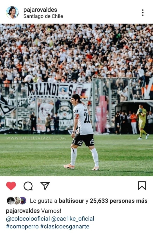 La publicación de Jaime Valdés previo al Superclásico / FOTO: Instagram