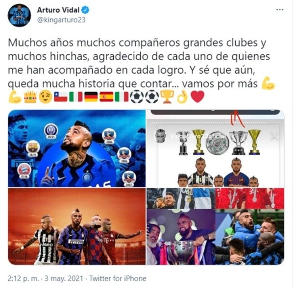 El mensaje de Arturo Vidal / FOTO: Twitter