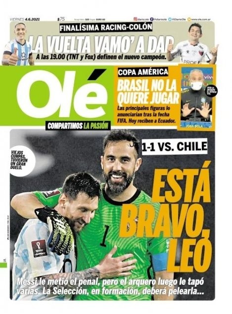 Claudio Bravo fue portada en Argentina / FOTO: Diario Olé