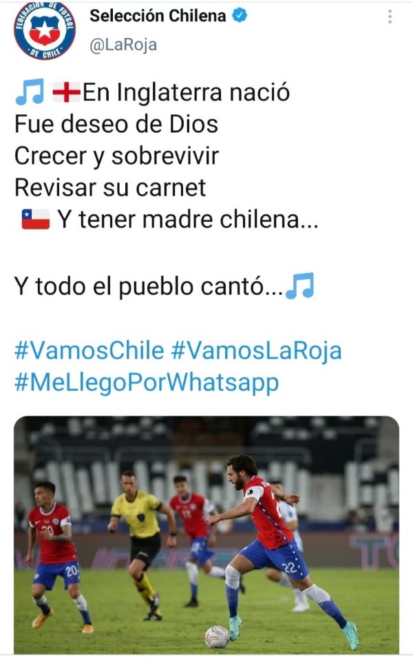 El tweet de la cuenta oficial de la Roja.