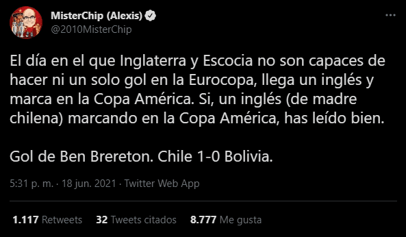 MisterChip le dedicó unas palabras al goleador del partido ante Bolivia. Fuente: Captura.