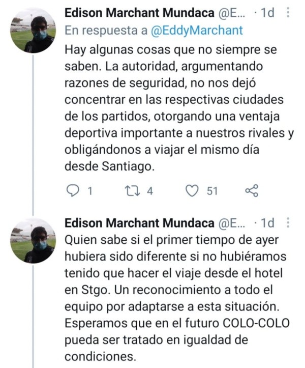 La denuncia del vicepresidente de Colo Colo / FOTO: Twitter