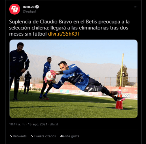 La respuesta de Claudio Bravo en su Twitter personal. | Foto: Captura.