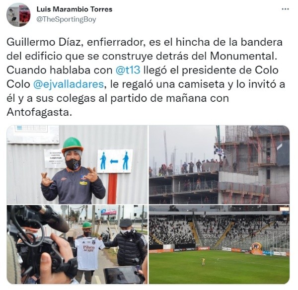 El lindo gesto de Colo Colo con los obreros | Foto: captura