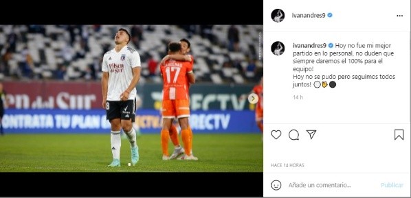El mensaje de Iván Morales en su Instagram personal tras la derrota ante Cobresal. | Foto: Captura.