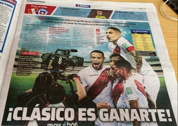 La portada de Libero refiriéndose al encuentro de esta tarde.