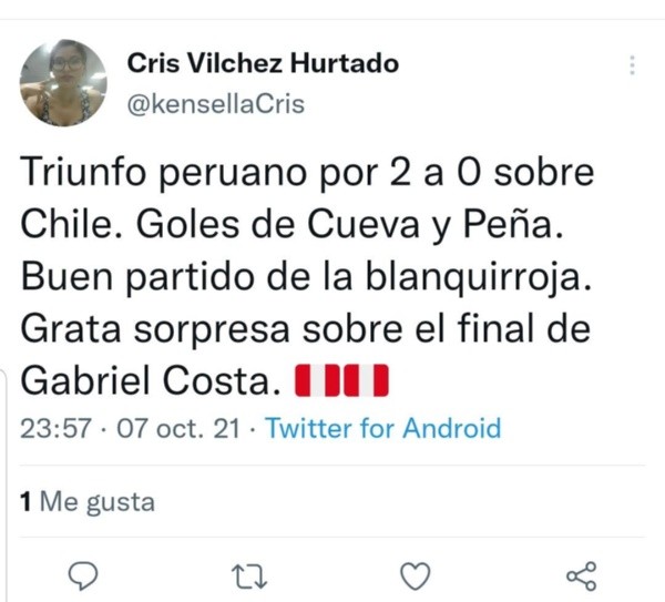 Gabriel Costa recibe buenos comentarios tras su actuación ante Chile.