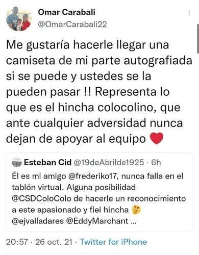 El mensaje de Omar Carabalí en Twitter. | Foto: Captura.