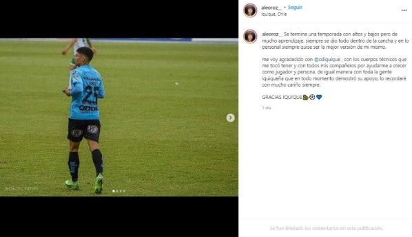 El mensaje de Oroz para despedirse de Iquique. | Foto: Captura.