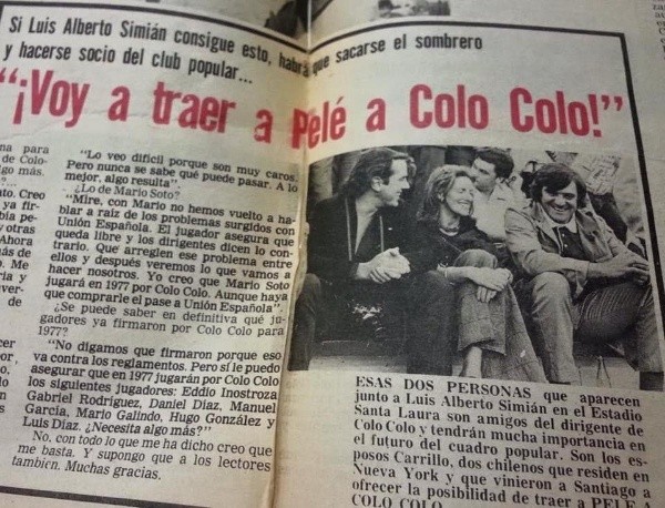 El recorte de prensa que que comentaba el interés de Colo Colo por Pelé.