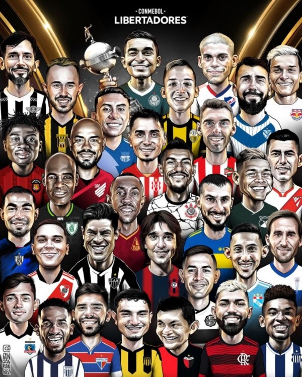 Los 32 equipos participantes de la fase de grupos de la Copa Libertadores 2022. | Foto: Conmebol.