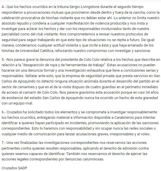 Comunicado oficial de Cruzados