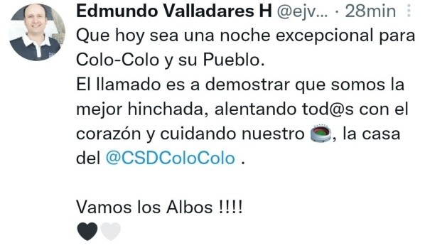 La arenga de Edmundo Valladares a Colo Colo