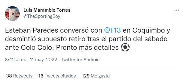 Por ahora Esteban Paredes descartó la idea del retiro. | Foto: Captura.