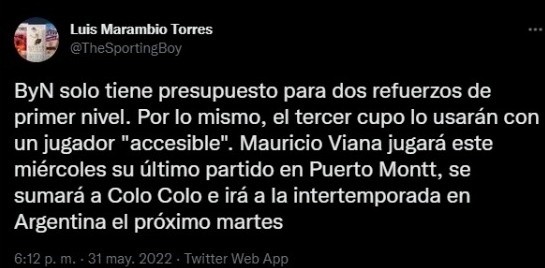 Aseguran que Mauricio Viana es el nuevo arquero de Colo Colo | Imagen captura de pantalla Twitter