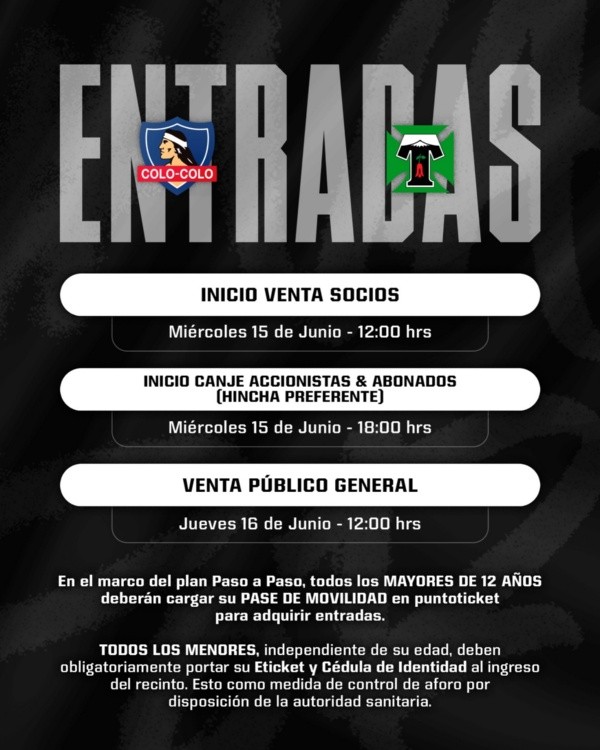Colo Colo inicia la venta de entradas para el partido ante Deportes Temuco