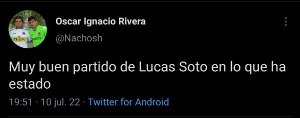 Hinchas enloquecen con el partido de Lucas Soto | Imagen: Twitter