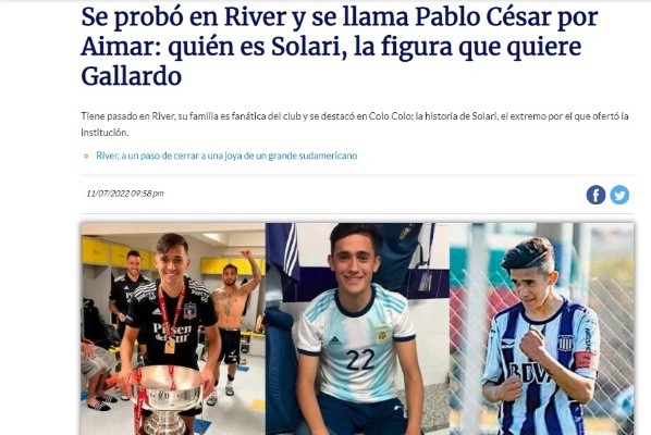 TyC Sports llevó una completa historia de Pablo Solari en su sitio web. | Foto: Captura.
