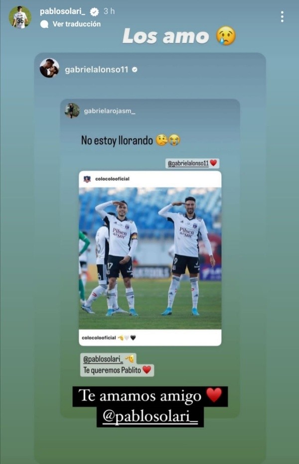 Pablo Solari reacciona a la celebración del gol de Colo Colo | Imagen: Instagram
