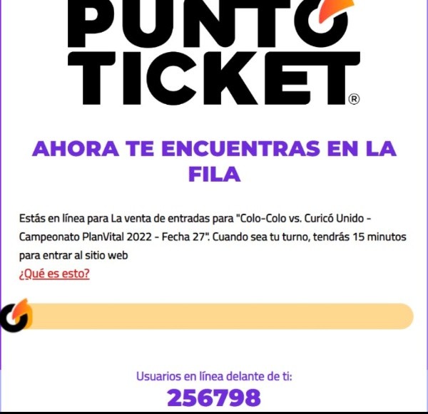 Así estaba pasada las 12:00 horas la fila virtual para comprar una entrada para el Colo Colo vs Curicó Unido. | Foto: Captura.