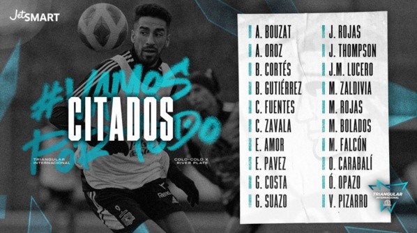 Los citados de Colo Colo ante River Plate | Imagen: Colo Colo
