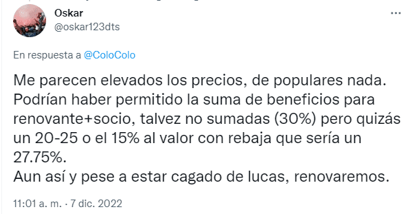 Hinchas de Colo Colo reaccionan al precio de los abonos.