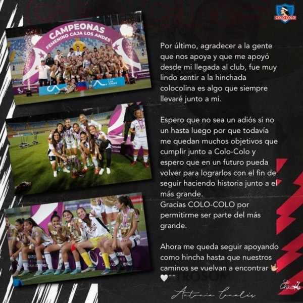 Antonia Canales agradeció a la hinchada colocolina y espera volver a Macul