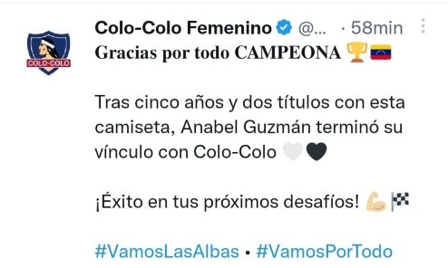 El mensaje de despedida de Colo Colo Femenino a Anabel Guzmán